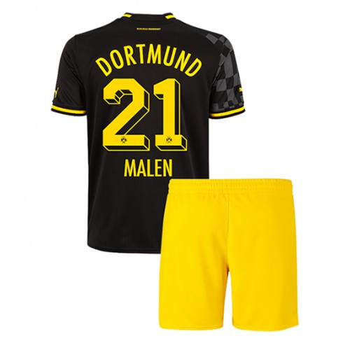 Dres Borussia Dortmund Donyell Malen #21 Gostujuci za djecu 2022-23 Kratak Rukav (+ kratke hlače)
